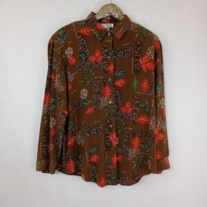Vintage 90s SG Sport Women's Plus Size Brown Fall Leaves Top sz XL Autumn Vibes